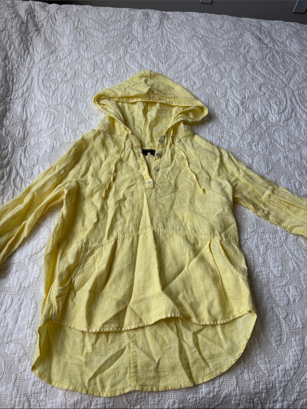 Tahari Soft Lemon Linen Hooded Pullover